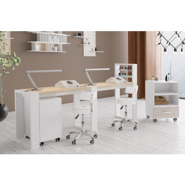 Двухместный маникюрный стол &quot;Matrix&quot; с подставкой для лаков и тумбой