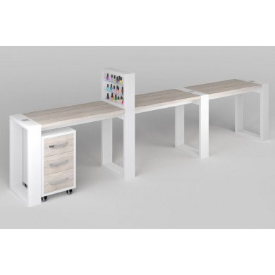 Трёхместный маникюрный стол &quot;Matrix&quot; с подставкой для лаков и тумбой